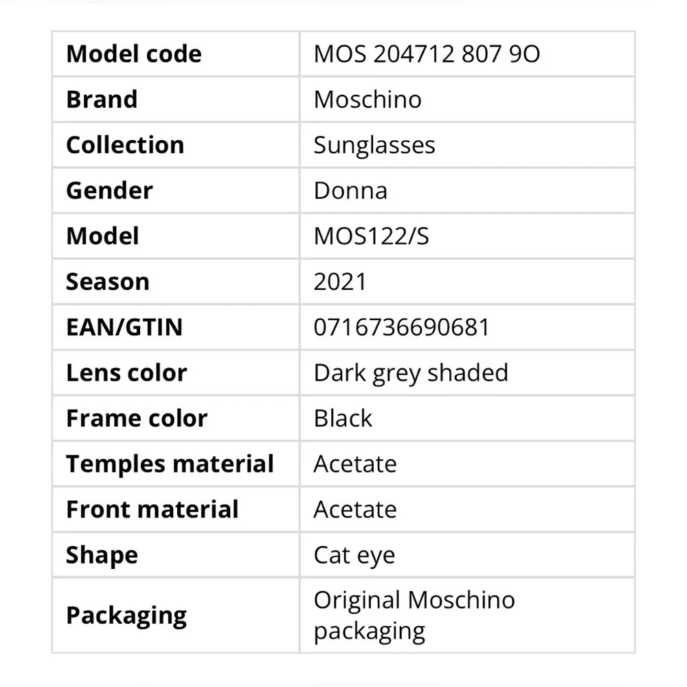 Moschino Teddy Bear Collection MOS122S Black Cat-Eye Sunglasses NIC